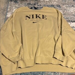 Nike Tan Crewneck Sweater with Ribbed Cuffs